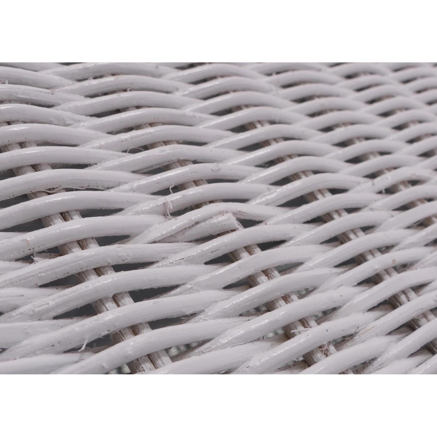 Detailaufnahme: Weißes Rattan-Geflecht der MCW Sitzbank Genua mit Staufach.
