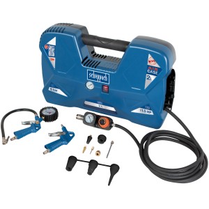 Scheppach Aircase Kompressor mit Zubehör-Set, ölfrei und mobil.