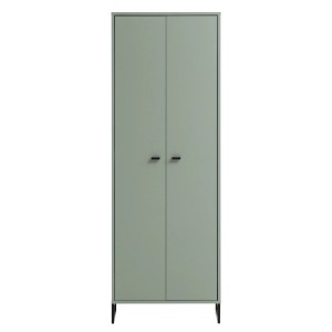 Schildmeyer Schuhschrank Janne, pistazienfarben, mit zwei Türen und schwarzen Griffen/Füßen.