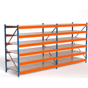 PROREGAL Weitspannregal MAXIMUS PRO, Komplettregal mit 6 Spanplattenböden, blau/orange, 200x400x100cm.