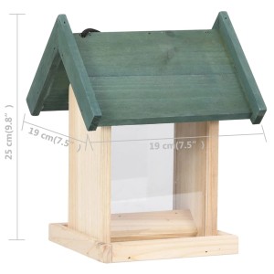Vogelfutterhaus aus Tannenholz, 4er-Set, mit grünem Dach. Ideal für Wildvögel im Garten.