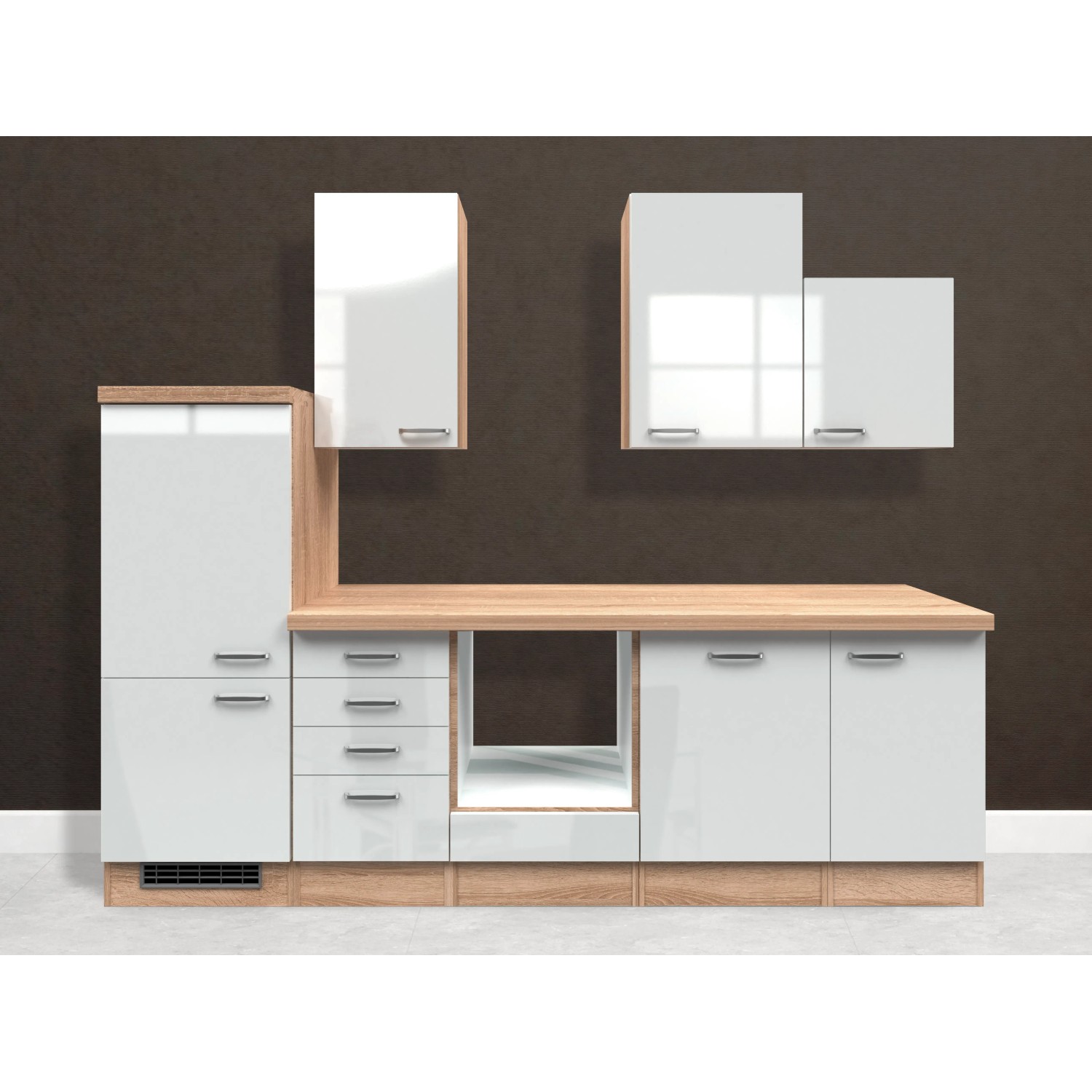 Flex-Well Exclusiv Küchenzeile Valero 280 cm ohne E-Geräte Hochglanz Weiß