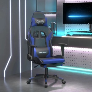 Gaming-Stuhl Schwarz/Blau mit Massage und Fußstütze, Kunstleder, verstellbar.