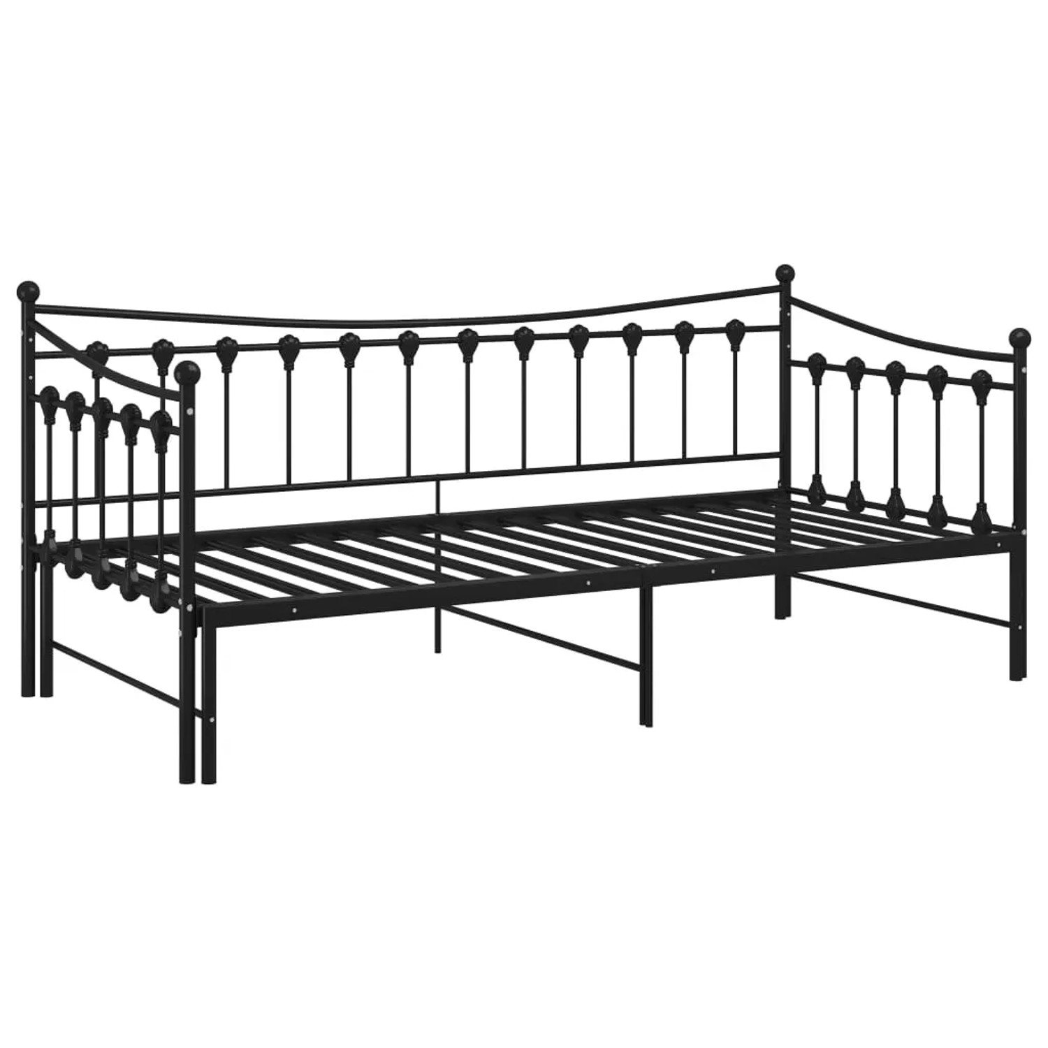 Schwarzes vidaXL Ausziehsofa Bettgestell aus Metall, 90x200 cm.