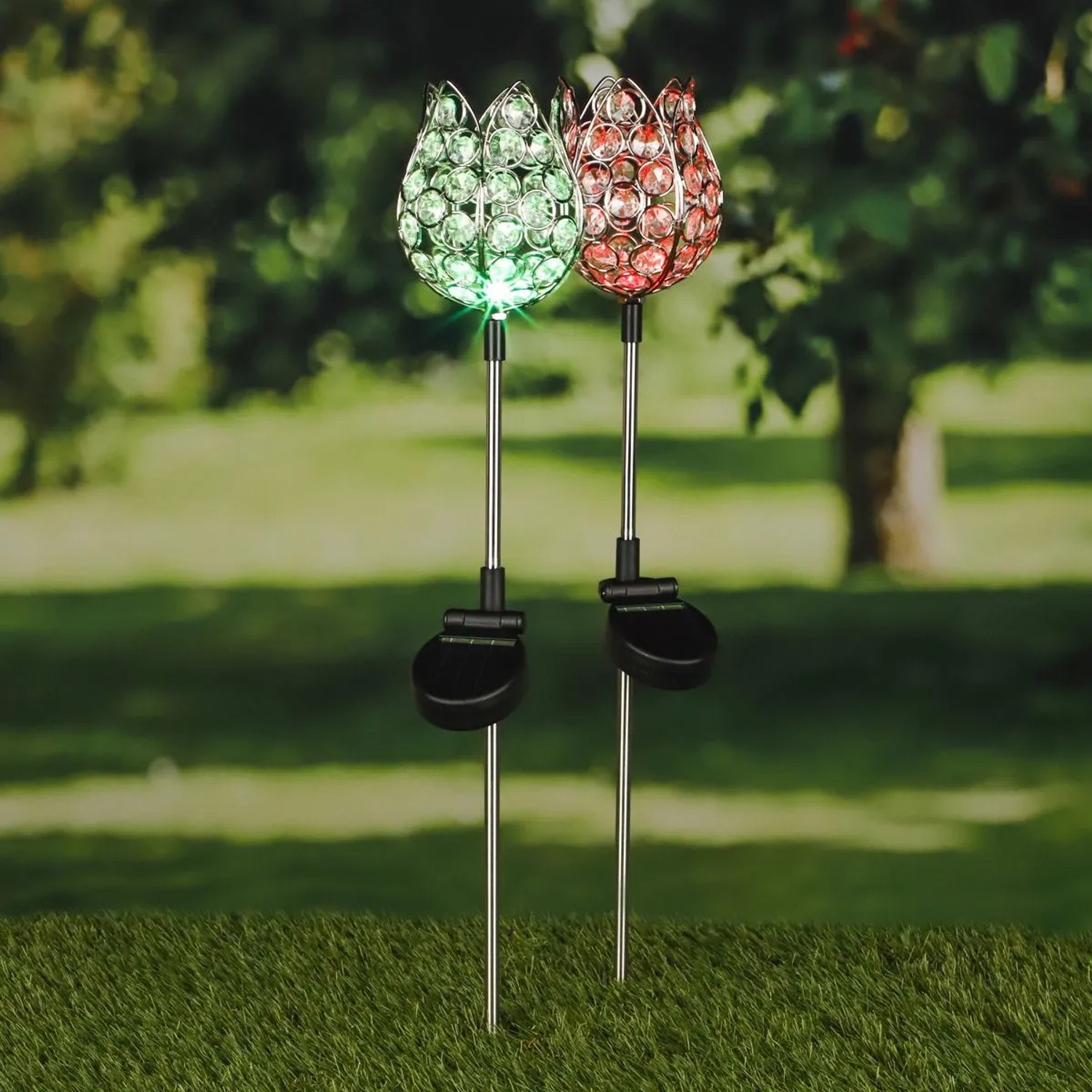 Marelida LED Solarstab Kristallblume Farbwechselnde LED H  65cm 2er Set Gartendeko