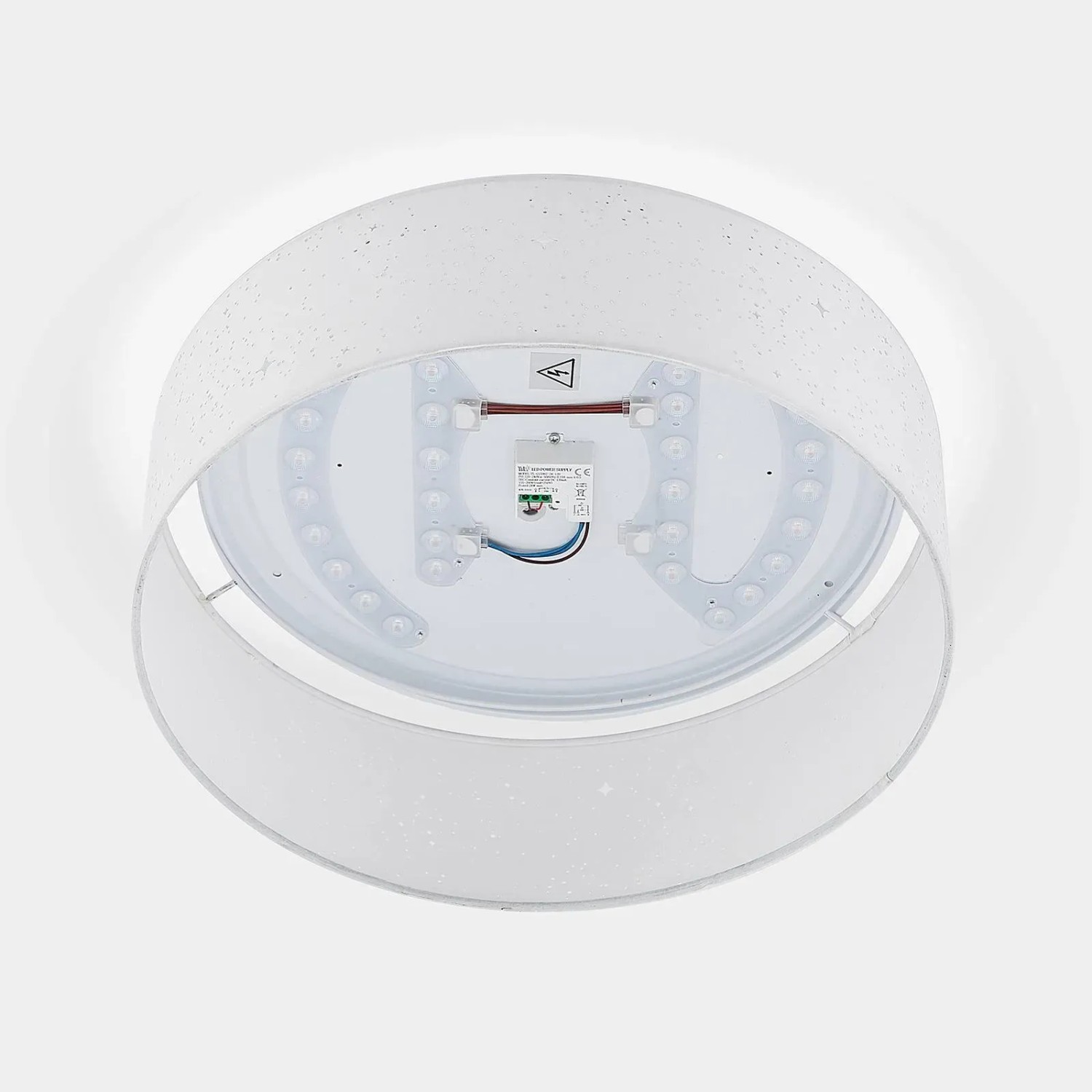 Weiße Lindby LED Deckenleuchte Ellamina aus Textil, 40cm Durchmesser. Moderne Wohnzimmerleuchte.