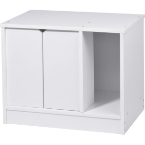 Weißer Dobar Katzenschrank Zeta mit Trennwand, ideal als Katzenhaus oder Versteck für die Katzentoilette.