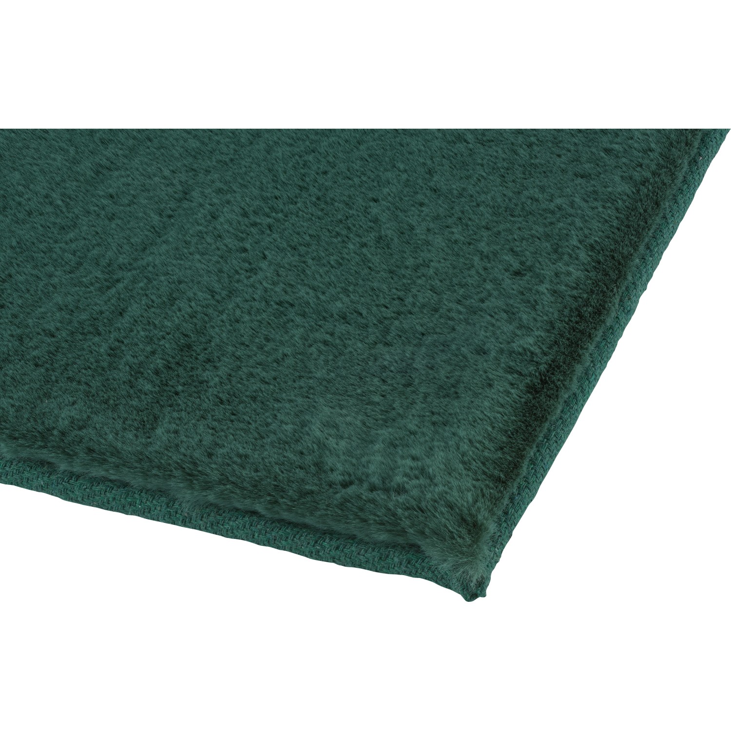 Detailansicht: Dunkelgrüner Hochflor-Teppich (80x140 cm) für gemütliches Wohnambiente.