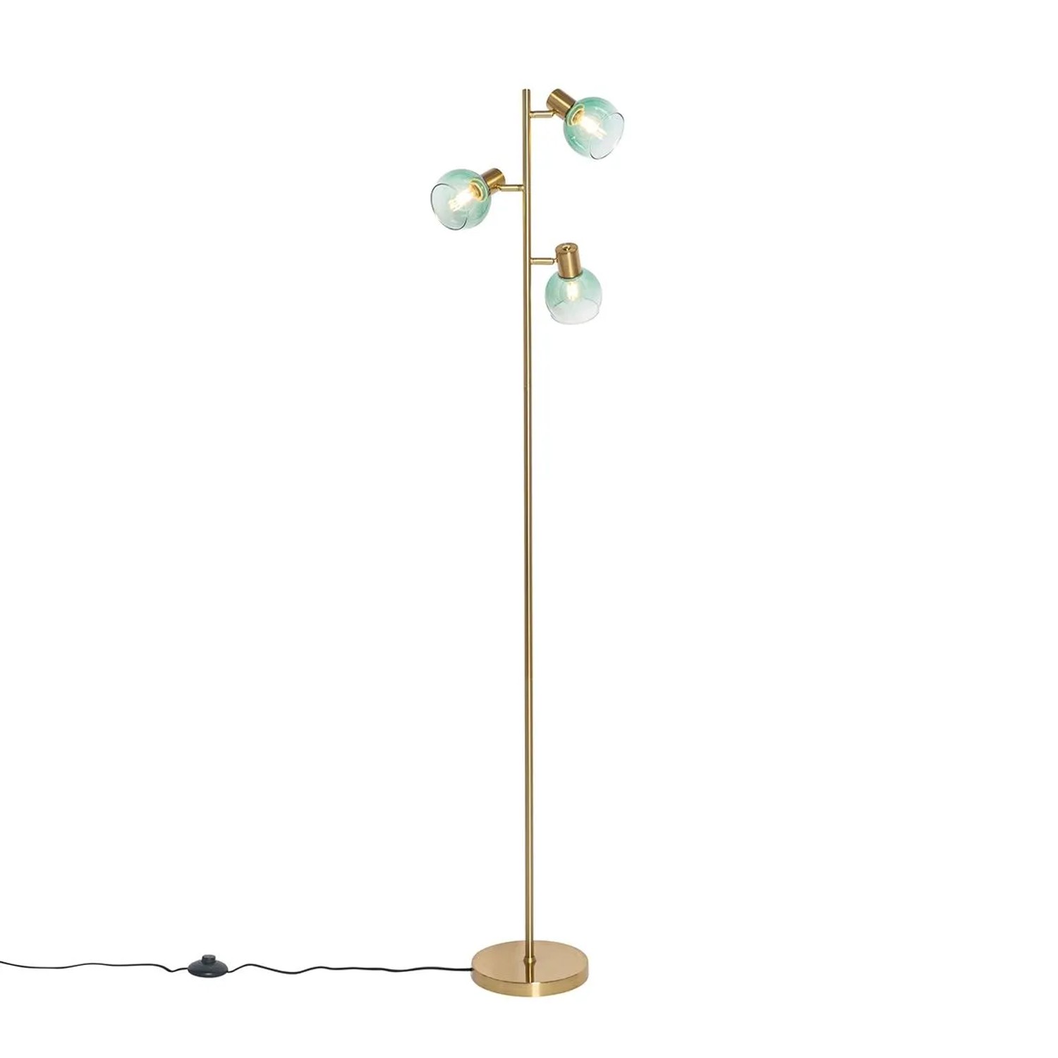 QAZQA Art Deco Stehlampe Gold mit Grünem Glas 3 Lichter Vidro