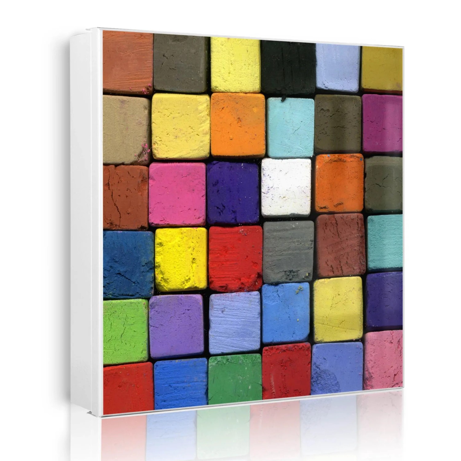 Banjado Großer Schlüsselkasten Metall 30x30cm Weiß Scharnier Links 50 Haken Beschreibbar Magnetisch Motiv Bunte Kreide
