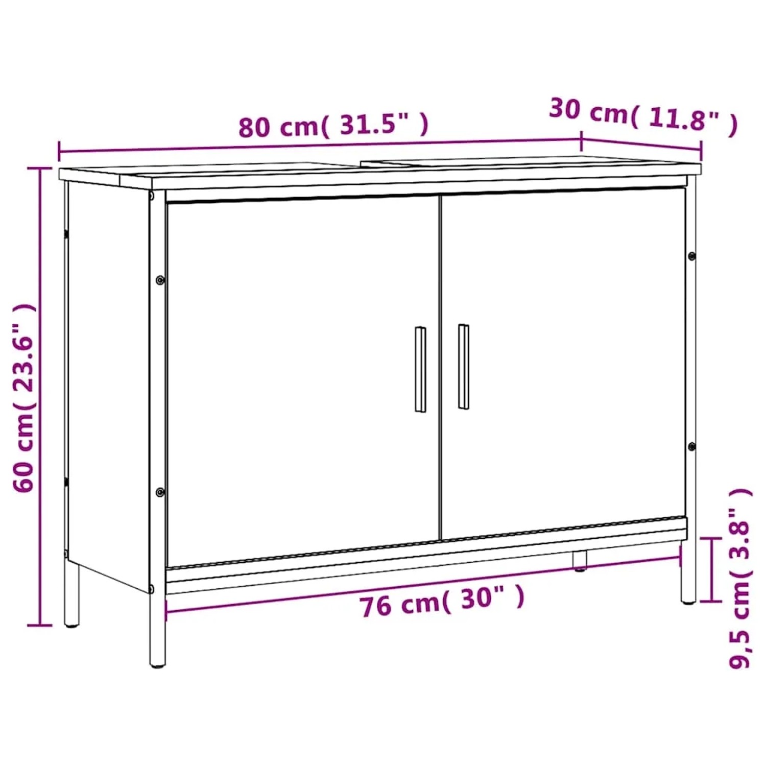 vidaXL Waschbeckenunterschrank in Braun Eiche Optik, 80x30x60 cm, aus Holzwerkstoff.