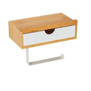 Wenko Toilettenrollenhalter Inbara Ablage Bambus Braun-Weiß