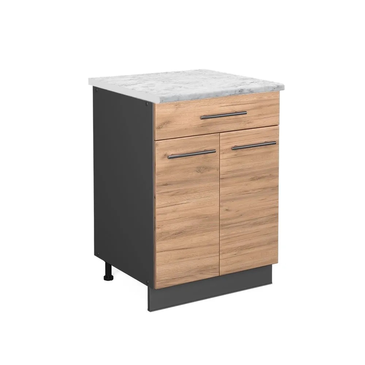Vicco Küchenunterschrank Fame-Line Goldkraft Eiche Anthrazit 60 cm mit Schublade AP Marmor
