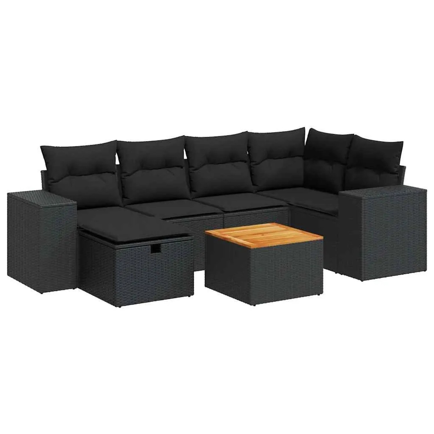 vidaXL 7-Tlg Garten-Sofagarnitur mit Kissen Schwarz Poly Rattan 3325870