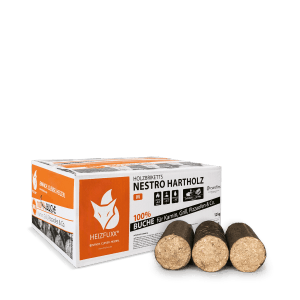 Palette Heizfuxx Holzbriketts Nestro Hartholz, 300kg, verpackt in Kartons. Brennstoff für Kamin, Grill und Pizzaofen.