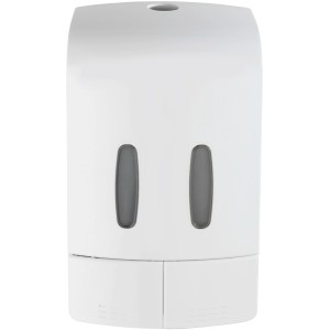 Wenko Desinfektionsmittel- und Seifenspender Tartas 2-Kammer, weißer Kunststoff.