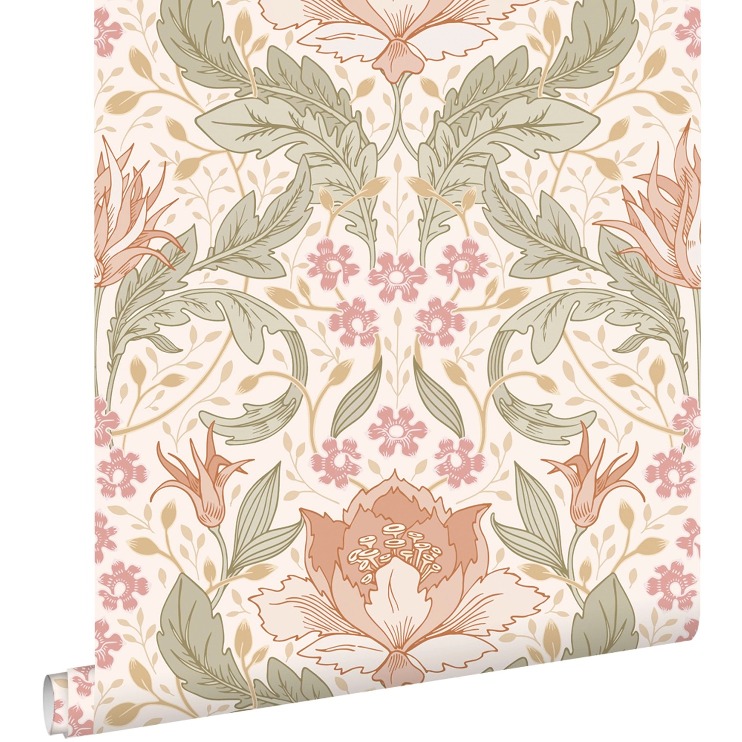 ESTAhome Tapete Blumenmuster im Jugendstil Beige Rosa und Grün 50 x 900 cm günstig online kaufen