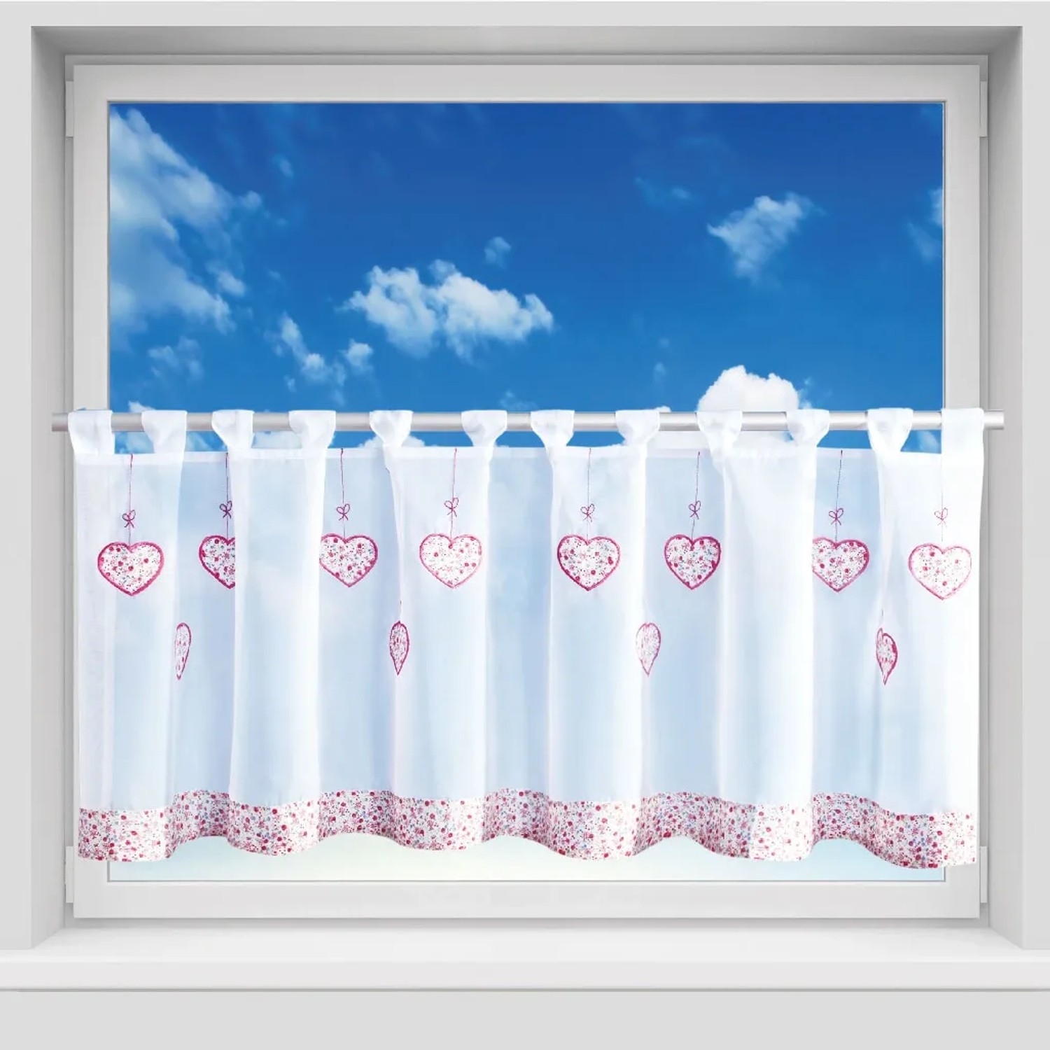 Arsvita Gardinenset, 5-teilig, mit Blumen- und Herzmuster für die Küche. Romantischer Fenstervorhang.