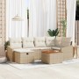 Beiges 7-teiliges vidaXL Garten-Sofa-Set aus Poly Rattan mit Kissen und Stauraum.