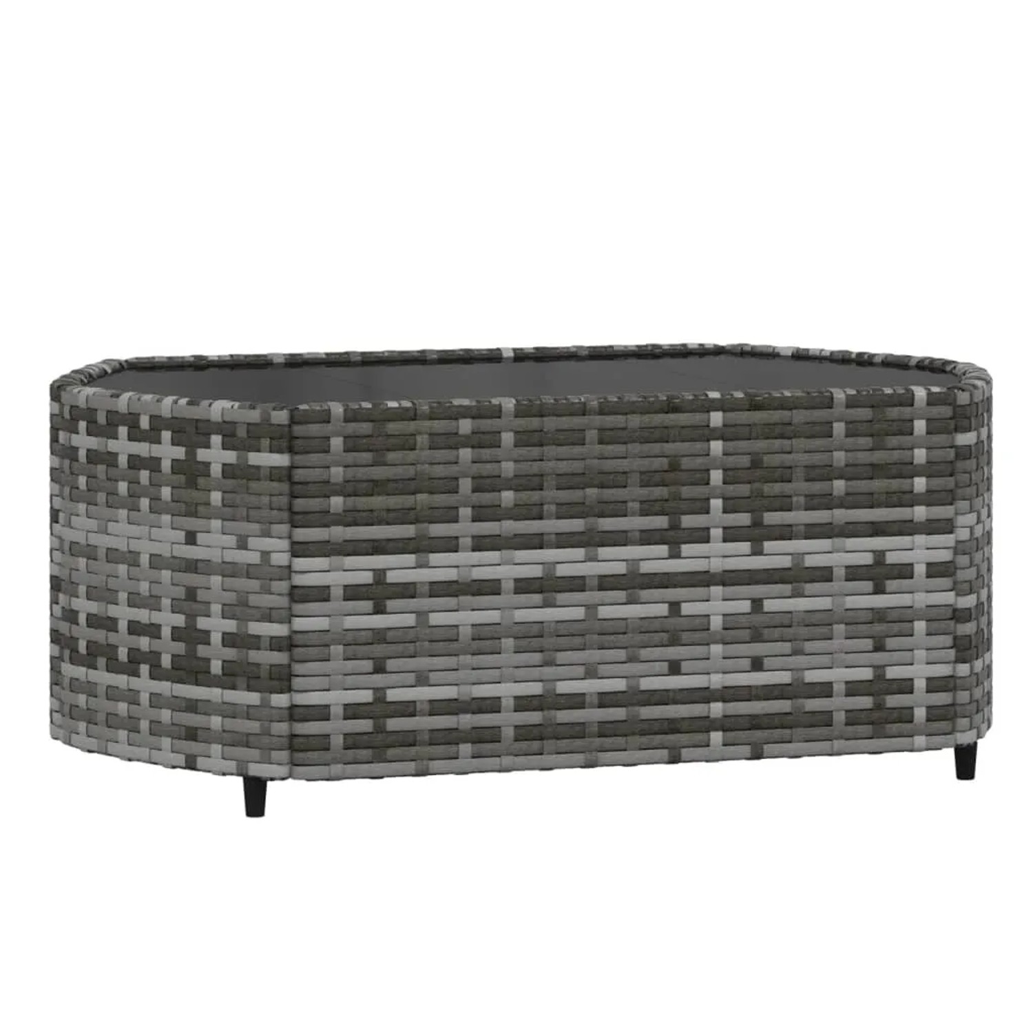 Grauer vidaXL Couchtisch aus Rattan mit Glasplatte, Teil des 3-tlg. Garten-Lounge-Sets.