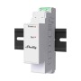 Shelly Schalter Pro Add On in Weiß zur Hausautomation, montiert auf DIN-Schiene.