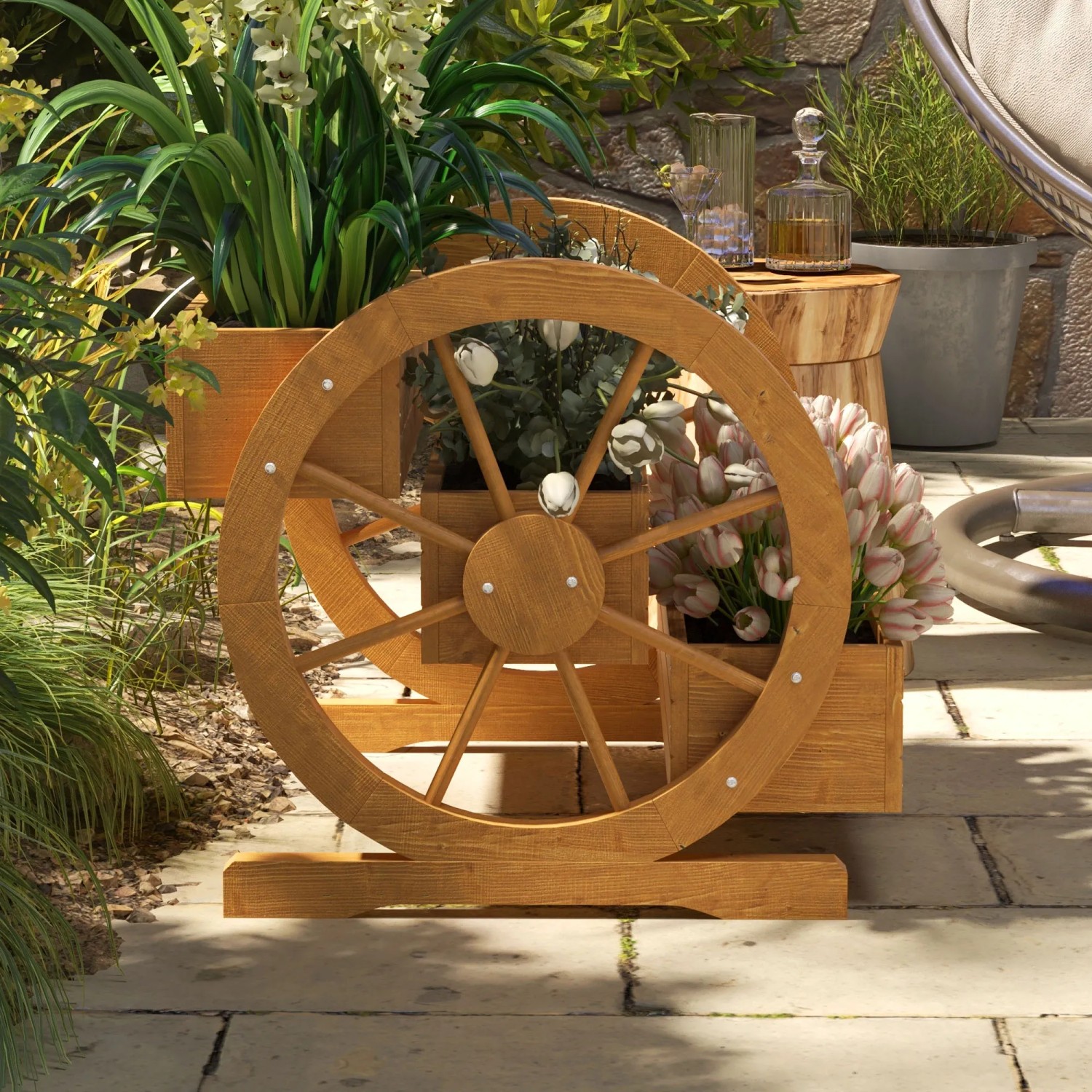 Outsunny Hochbeet aus Tannenholz im Wagen-Design mit 3 Pflanzkästen.