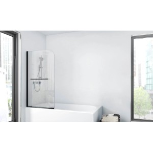 Aurlane Badewannenfaltwand Black Spirit 1, schwarz, 75x140cm, 1-flügelig, an Badewanne montiert.