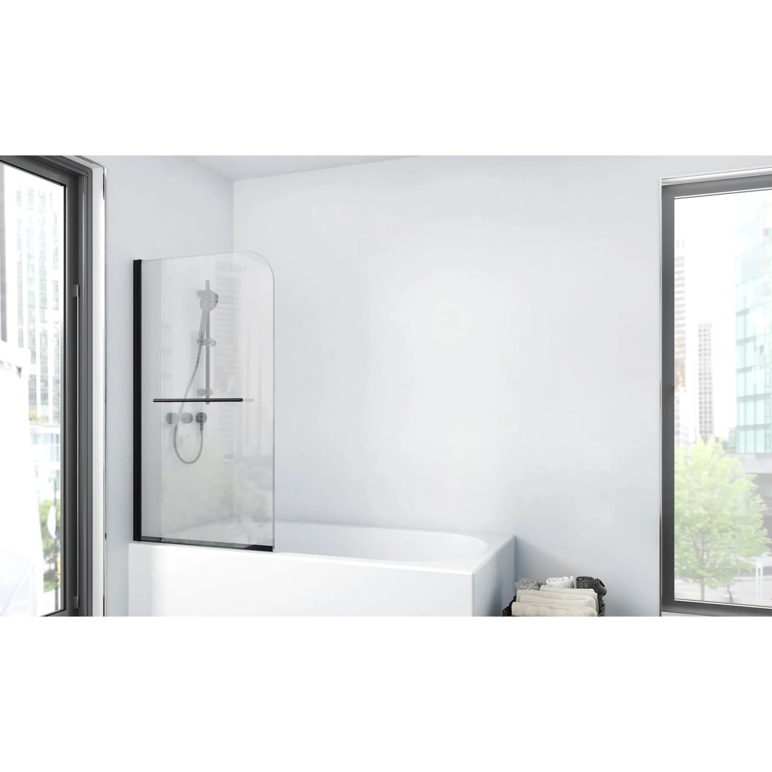 Aurlane Badewannenfaltwand Black Spirit 1, schwarz, 75x140cm, 1-flügelig, an Badewanne montiert.
