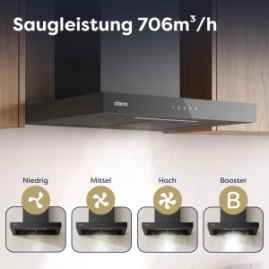 CIARRA Dunstabzugshaube 60 cm, schwarz, mit Touch Control. Zeigt 4 Geschwindigkeitsstufen inkl. Booster.