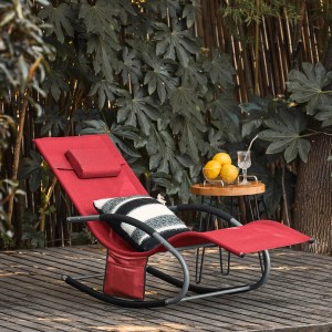 Rote SoBuy Sonnenliege mit Tasche, Metallgestell, Kunstfasergewebe. Bequeme Gartenliege zum Entspannen.