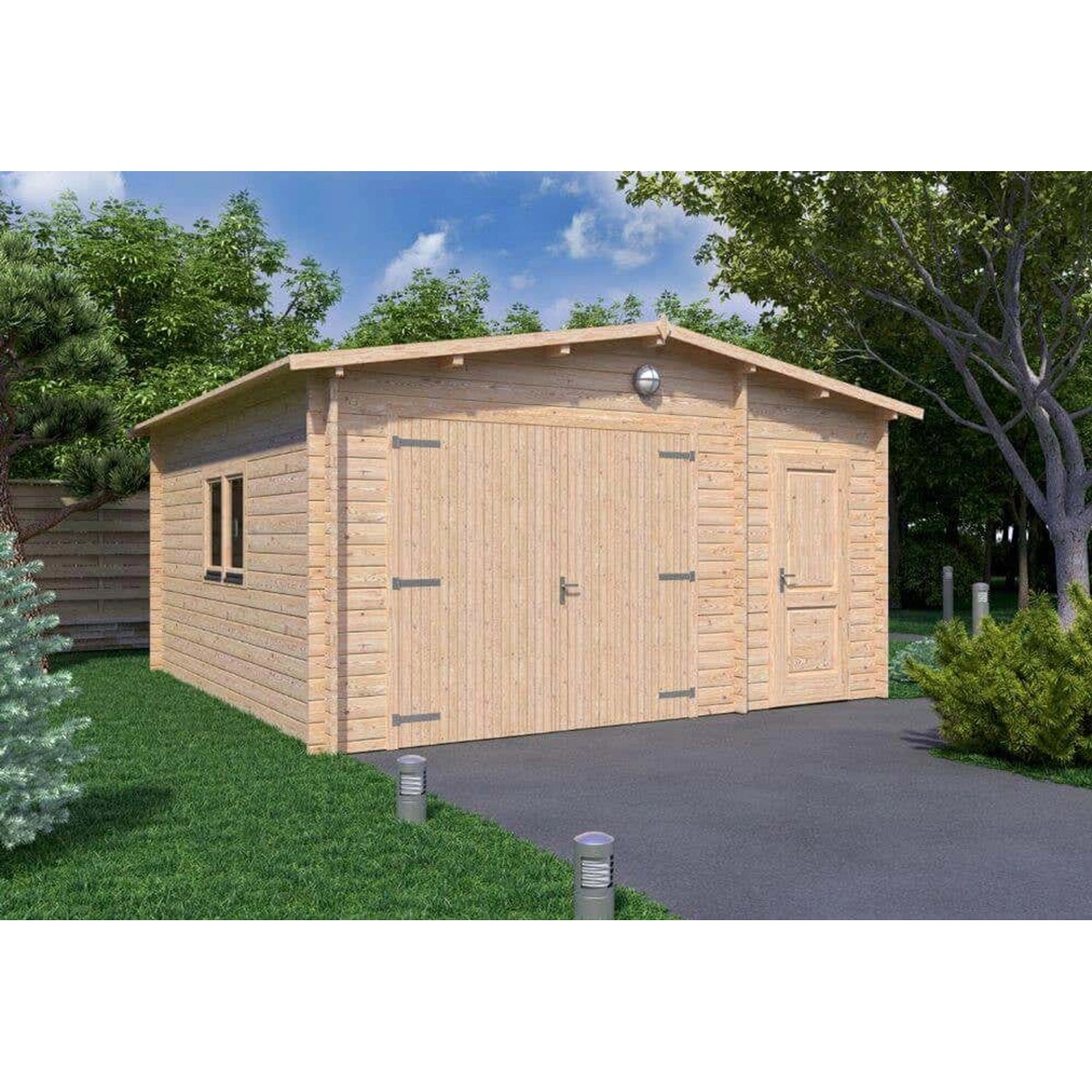 Alpholz Holzgarage-44 Fichte Natur B 520 cm x T 520 cm Wandstärke 44 mm