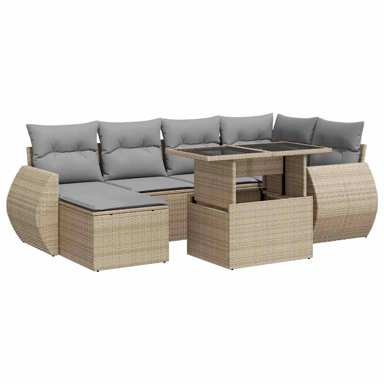 vidaXL 7-Tlg Garten-Sofagarnitur mit Kissen Beige Poly Rattan 3326670 günstig online kaufen