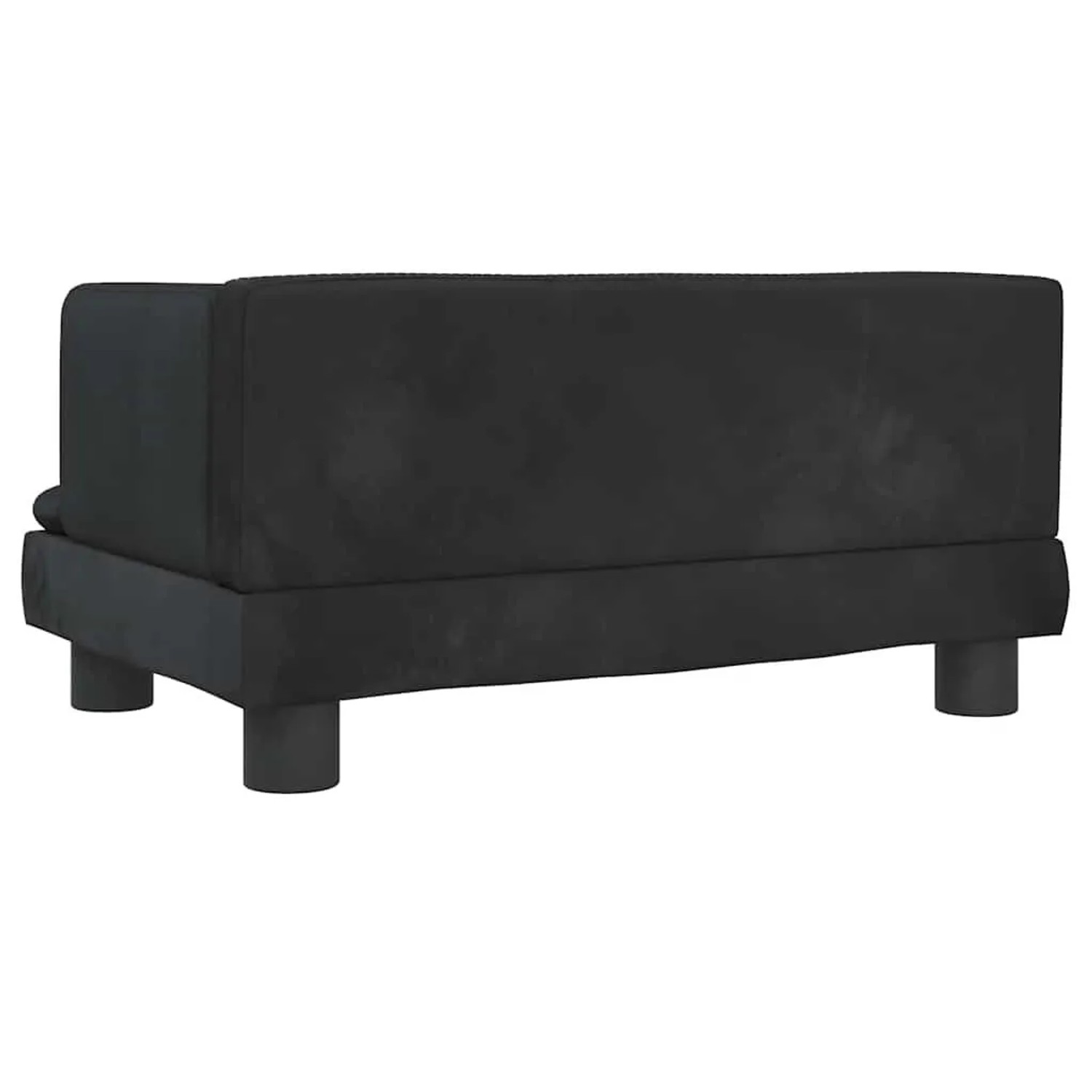 Schwarzes vidaXL Hundebett (60x40x30 cm) aus Samt mit Holzrahmen und Füßen.