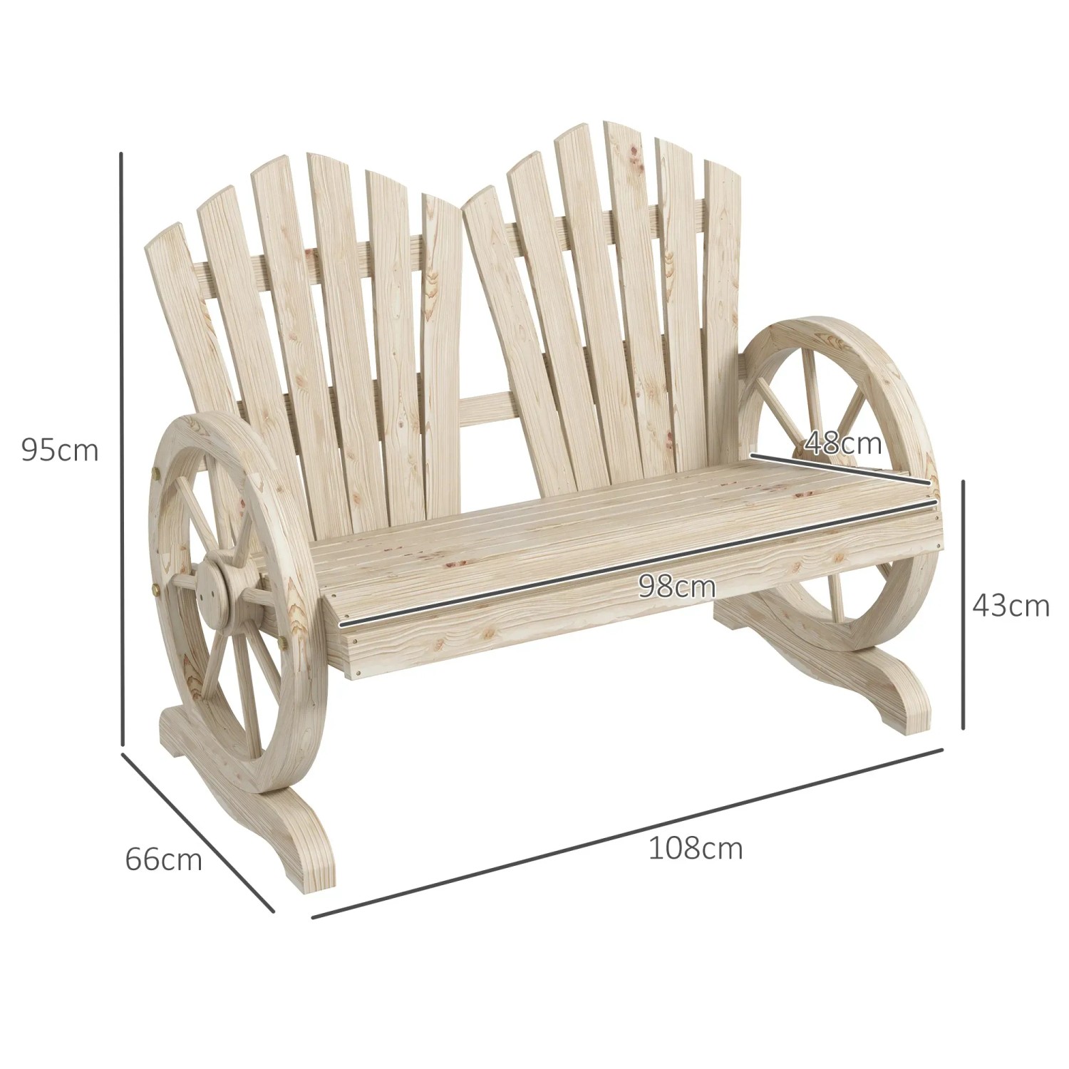 Outsunny Gartenbank aus Holz mit Radarmlehnen für 2 Personen. Rustikale Holzbank für den Garten.