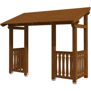 Skan Holz Haustürvordach Paderborn 6, nussbaum lasiert, 336x156 cm. Massives Holzvordach mit Zapfenverbindungen.