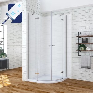 Aquabatos Runddusche 80x80 cm mit 6mm NANO ESG Sicherheitsglas, Schwingtür und Chromprofilen für leichte Reinigung.