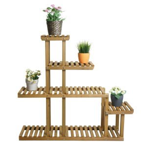 Braunes MCW Pflanzregal L71 aus Holz mit fünf Ablageflächen für Gartendekoration.