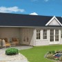 Alpholz Gartenhaus Ben 70 mit Satteldach und Anbaudach, unbehandelt, im Garten.