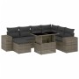 Graue 8-tlg. vidaXL Garten-Sofagarnitur aus Polyrattan mit Tisch und Kissen.