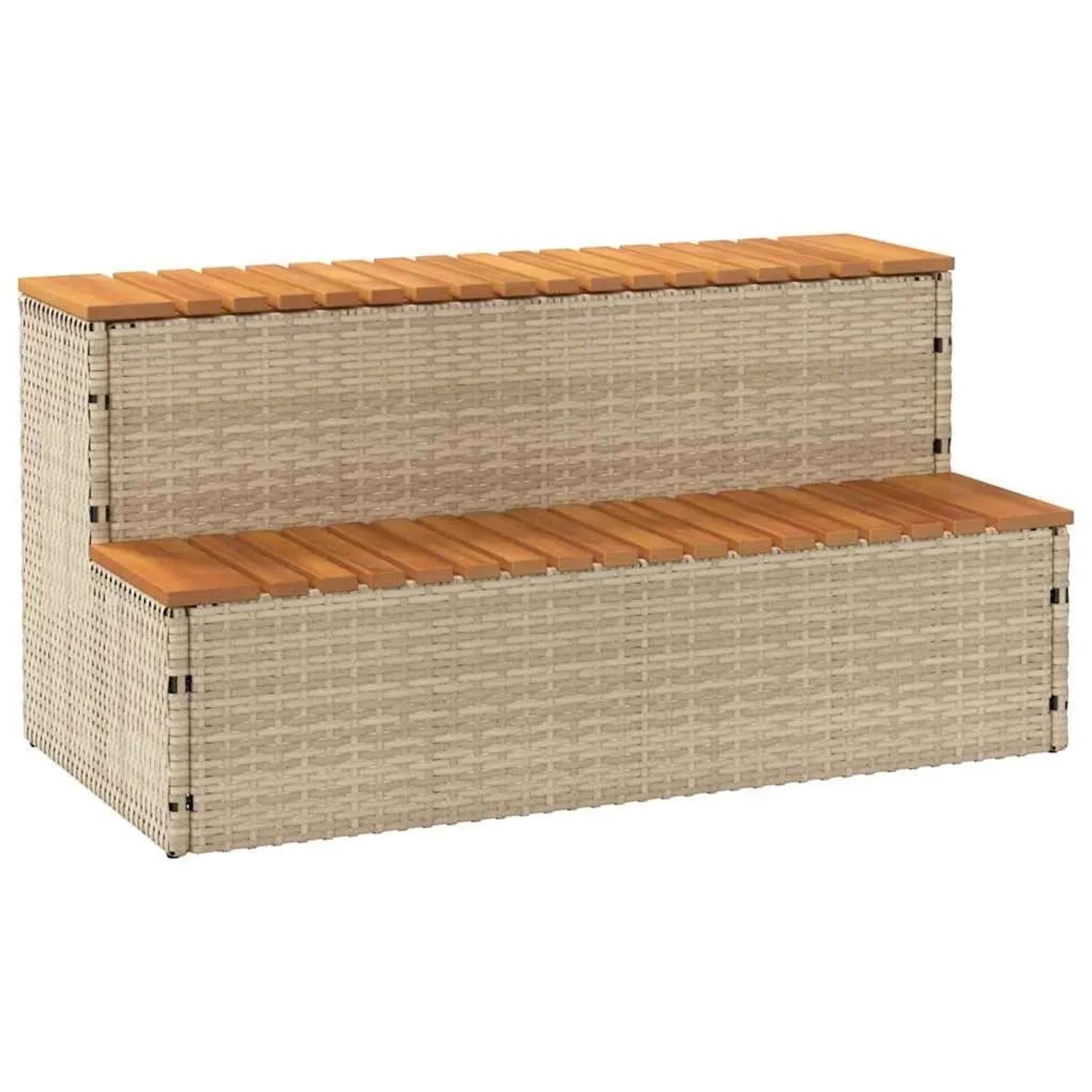 vidaXL Whirlpool-Stufen Beige 100x50x50,5 cm Poly-Rattan Massiv Akazie 4103946