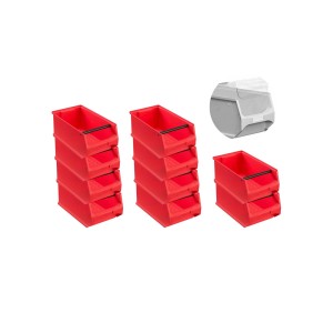 Sparset: 10 rote Sichtlagerboxen (7,2 Liter) mit Griffstange und Abdeckung. Aufbewahrung für Werkstatt, Lager und Hobby.