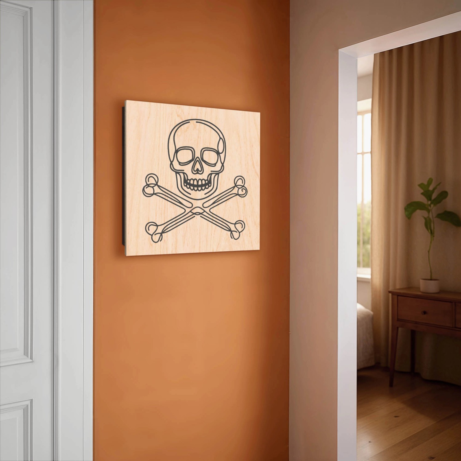 Banjado Schlüsselkasten Holz, 30x30cm, Motiv Totenkopf und Knochen, 50 Haken.