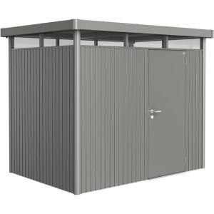Biohort HighLine Metall-Gerätehaus, 4,6 m², Quarzgrau-Metallic mit Einzeltür.
