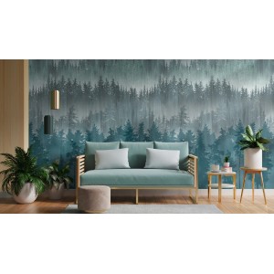 A.S. Creation Fototapete Wald in Blau-Grau (1,59x2,8m) im Wohnraum. Dekorative Waldtapete.