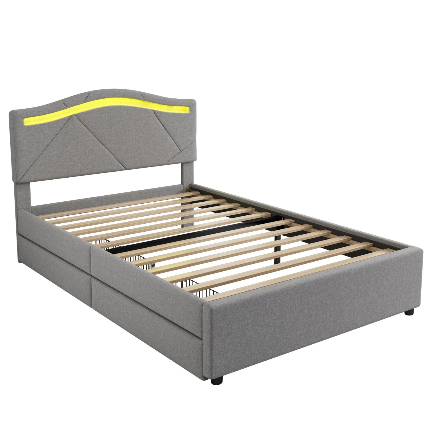 okwish Polsterbett 90x200cm mit LED Beleuchtung Kinderzimmer Grau ohne Matratze