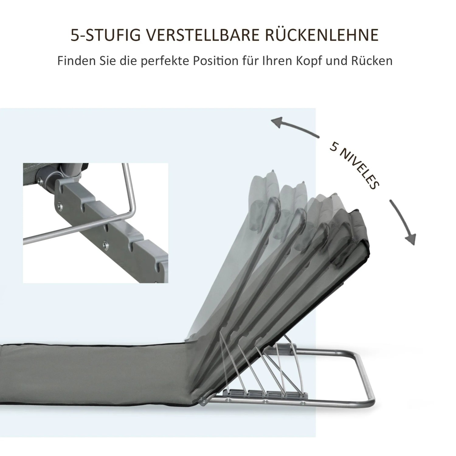 Outsunny Strandliege Stahl Oxfordstoff Grau 124L x 53B x 35-45H cm_4