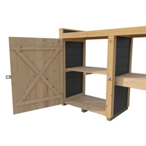 Weka Pflanztisch Killarney, 300 cm, Anthrazit-Eiche, mit offener Tür und Regalböden.