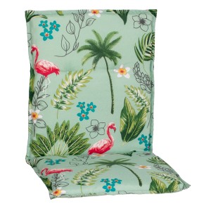 Beo Sitzauflage Niedriglehner Genua hellgrün mit Flamingo- und Palmenmuster.