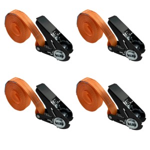 4er Set TRUTZHOLM Ratschen Spanngurte, 4m, 800kg, orange mit schwarzem Schloss, zur Ladungssicherung.