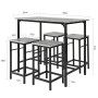 SoBuy Essgruppe OGT11-HG: Bartisch-Set mit 4 Hockern, grau-schwarz, ideal für kleine Räume.